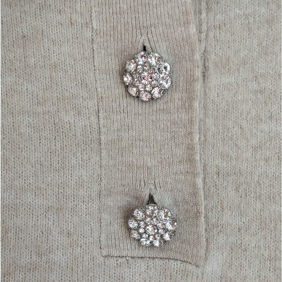 H&M Beige Wool Blend Rhinestone Flower Buttons Short Sleeve Sweater, size S - Picture 4 of 8